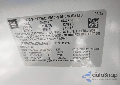 2012 Chevrolet Equinox Ls from USA, damaged, VIN 2GNFLCEK8C6274997